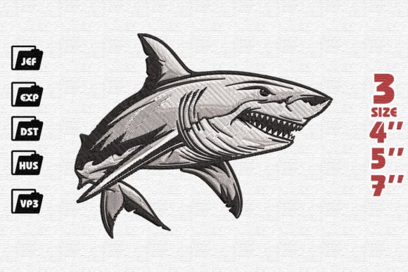 Shark Mascot: A Playful Embroidery Design for Etsy Sellers